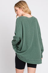 Green Waffle Knit Long Sleeve Top