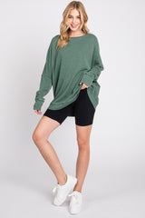 Green Waffle Knit Long Sleeve Top