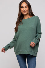 Green Waffle Knit Long Sleeve Maternity Top