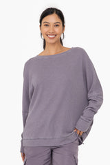 Grey Waffle Knit Long Sleeve Maternity Top