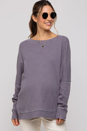 Grey Waffle Knit Long Sleeve Maternity Top