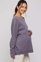 Grey Waffle Knit Long Sleeve Maternity Top