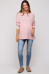 Light Pink Waffle Knit Long Sleeve Maternity Top