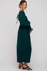 Forest Green Square Neck Maternity Maxi Dress