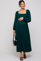 Forest Green Square Neck Maternity Maxi Dress