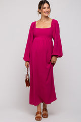 Magenta Square Neck Maternity Maxi Dress