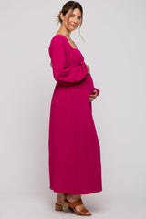 Magenta Square Neck Maternity Maxi Dress