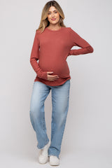 Rust Soft Knit Long Sleeve Maternity Top