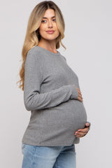 Heather Grey Soft Knit Long Sleeve Maternity Top