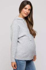 Heather Grey Drawstring Hooded Maternity Sweater