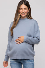 Light Blue Mock Neck Maternity Sweater