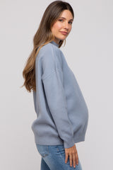 Light Blue Mock Neck Maternity Sweater