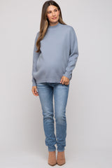 Light Blue Mock Neck Maternity Sweater