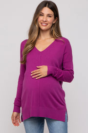 Magenta Long Sleeve Side Slit Maternity Sweater