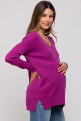 Magenta Long Sleeve Side Slit Maternity Sweater