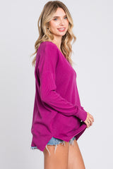 Magenta Long Sleeve Side Slit Sweater