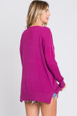 Magenta Long Sleeve Side Slit Sweater