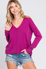 Magenta Long Sleeve Side Slit Sweater