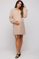 Taupe Maternity Mini Sweater Dress