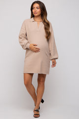 Taupe Maternity Mini Sweater Dress