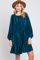 Teal Velvet Tiered Long Sleeve Maternity Dress