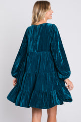 Teal Velvet Tiered Long Sleeve Dress