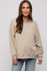 Beige Dropped Shoulder Maternity Sweatshirt