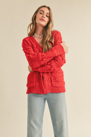 Red Button Down Sweater Cardigan