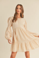 Cream Puff Long Sleeve Elastic Cuffs Baby Doll Dress