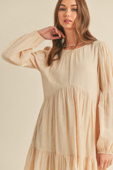 Cream Puff Long Sleeve Elastic Cuffs Baby Doll Dress