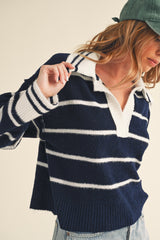 Navy White Collar Sweater