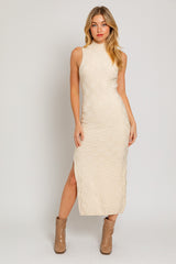 Cream Checkered Mock Neck Maternity Maxi Dress