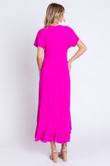 Fuchsia V-Neck Ruffle Hi-Low Midi Dress