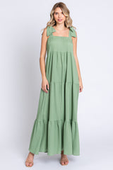 Sage Sleeveless Tiered Maternity Maxi Dress