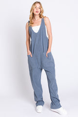 Blue Corduroy Wide Leg Overalls