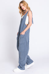 Blue Corduroy Wide Leg Overalls