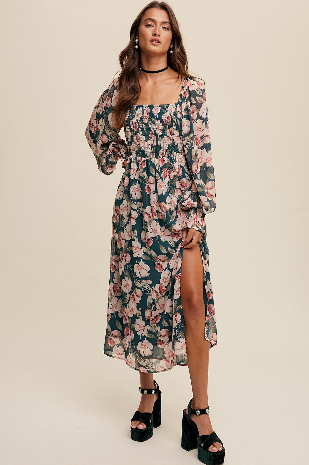 Hunter green floral maxi on sale dress