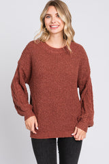 Camel Knit Puff Sleeve Sweater