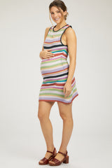 Green Striped Sleeveless Maternity Sweater Dress