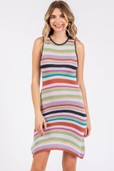 Green Striped Sleeveless Maternity Sweater Dress