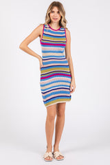 Magenta Striped Sleeveless Sweater Dress