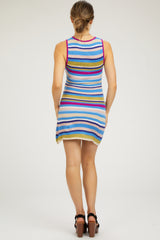 Magenta Striped Sleeveless Maternity Sweater Dress