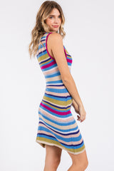 Magenta Striped Sleeveless Sweater Dress