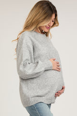 Heather Grey Balloon Sleeve Maternity Sweater