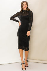 Black Shimmer Mesh Long Sleeve Maternity Dress