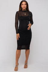 Black Shimmer Mesh Long Sleeve Maternity Dress