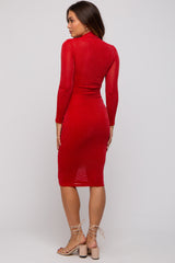 Red Shimmer Mesh Long Sleeve Maternity Dress