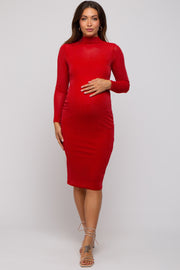 Red Shimmer Mesh Long Sleeve Maternity Dress