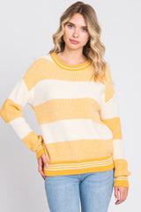 Yellow Fuzzy Striped Maternity Sweater