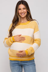 Yellow Fuzzy Striped Maternity Sweater